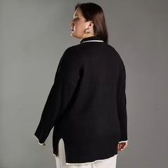 Plain High Neck Tipping Detail Sweater Black
