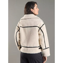 MAX FASHION Sherpa Textured Zip-Through Jacket-White