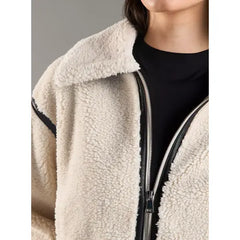 MAX FASHION Sherpa Textured Zip-Through Jacket-White
