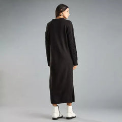 Textured Polo Sweater Dress Black