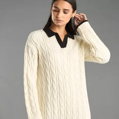 Textured Polo Sweater Dress White