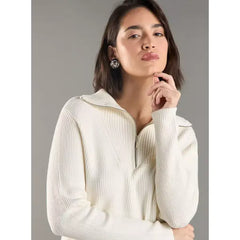 Textured Jumper with Zip Detail White