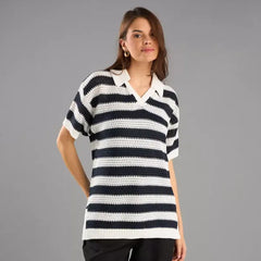 Striped Collared Sweater Multicolour