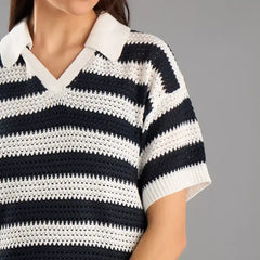 Striped Collared Sweater Multicolour