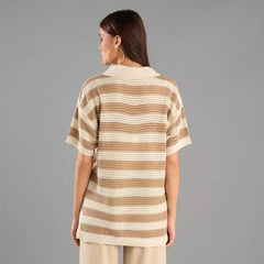 Striped Collared Sweater brown