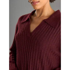 Textured Collared Jumper with Long Sleeves Red