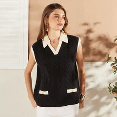 Colourblock Sleeveless Sweater Black