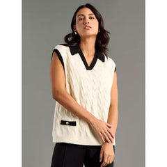Colourblock Sleeveless Sweater White