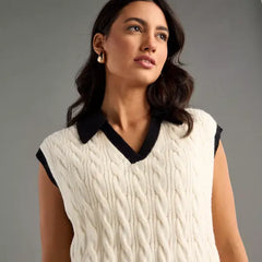 Colourblock Sleeveless Sweater White