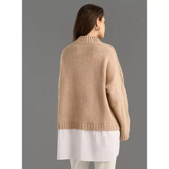 Cable Knit Twofer Top Brown