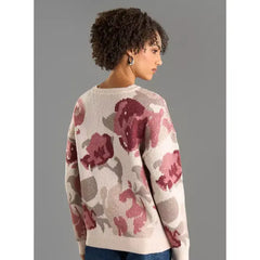 Floral Print Jacquard Sweater Cream