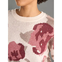 Floral Print Jacquard Sweater Cream