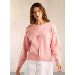 Bow Accent Jumper with Long Sleeves pink