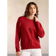 Bow Accent Jumper with Long Sleeves Red