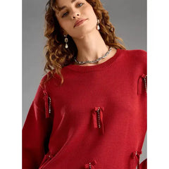 Bow Accent Jumper with Long Sleeves Red