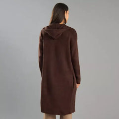Textured Longline Cardigan with Hood brown
