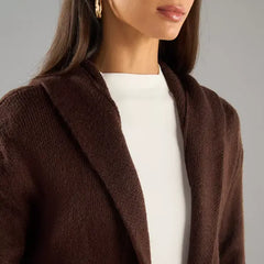 Textured Longline Cardigan with Hood brown
