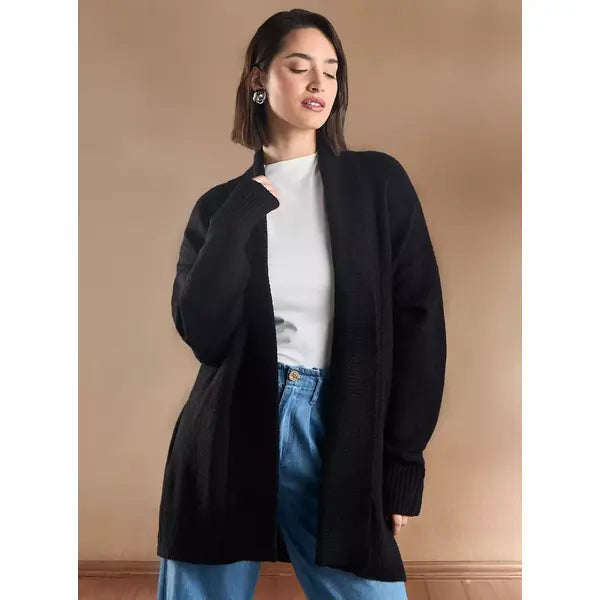 Long black open front cardigan hotsell