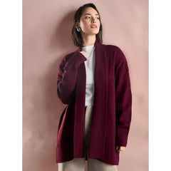 Plain Open Front Cardigan Red