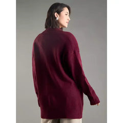 Plain Open Front Cardigan Red