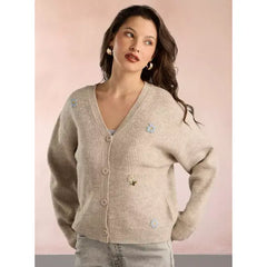 Floral Embroidered Button Through Cardigan brown