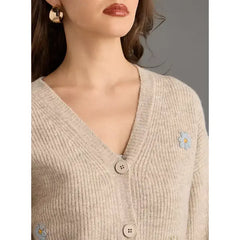 Floral Embroidered Button Through Cardigan brown