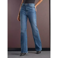 MAX FASHION Plain Crosshatch Flared Jeans-Blue