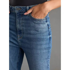 MAX FASHION Plain Crosshatch Flared Jeans-Blue