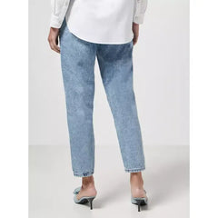 MAX FASHION Plain Paperbag Mom Jeans-Blue