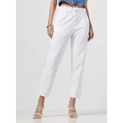 MAX FASHION Plain Paperbag Mom Jeans-White