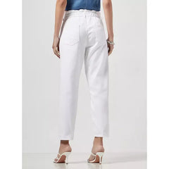 MAX FASHION Plain Paperbag Mom Jeans-White