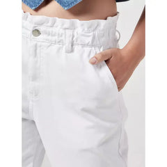 MAX FASHION Plain Paperbag Mom Jeans-White