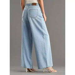 MAX FASHION Plain Wide Leg Jeans-Blue