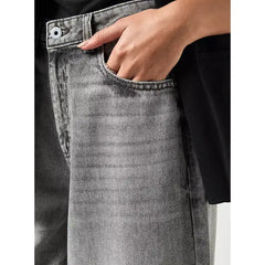 MAX FASHION Plain Full Length Wide Leg Jeans-Gray