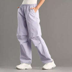 MAX FASHION Plain Parachute Jeans with Pockets-purple