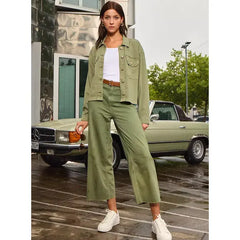 MAX FASHION Plain Belted Jeans-Green