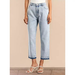 MAX FASHION Plain Wide Leg Jeans-Blue