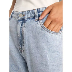 MAX FASHION Plain Wide Leg Jeans-Blue