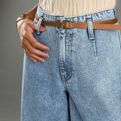 MAX FASHION Plain Denim Culotte with Belt-Blue