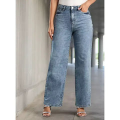 MAX FASHION Plain Wide Leg Jeans-Blue