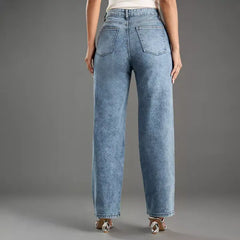 MAX FASHION Plain Wide Leg Jeans-Blue