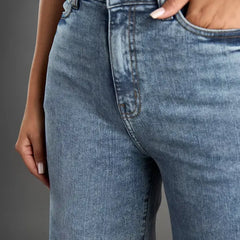 MAX FASHION Plain Wide Leg Jeans-Blue