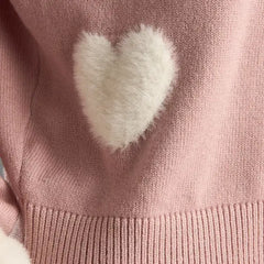 Heart Textured Sweater Pink