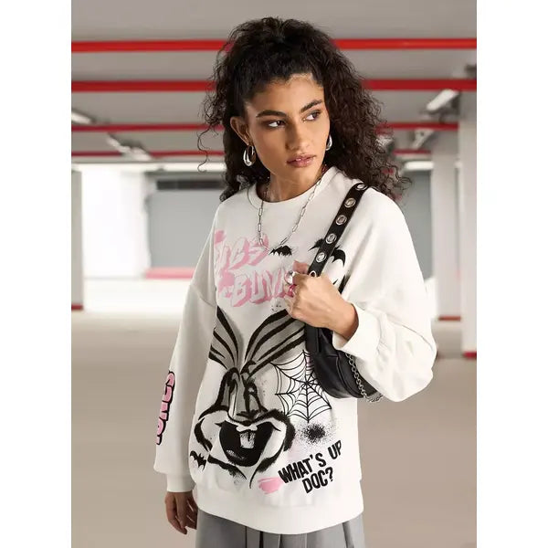 MAX FASHION Bugs Bunny Print Sweatshirt White