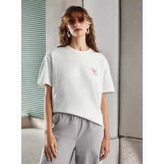 MAX FASHION Angel Print Oversized Cotton T-shirt-Gray