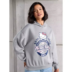 MAX FASHION Hello Kitty Print Hooded Sweatshirt-Gray