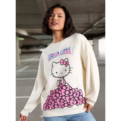 MAX FASHION Hello Kitty Print Oversized Sweatshirt-White