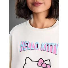 MAX FASHION Hello Kitty Print Oversized Sweatshirt-White