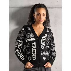 All-Over Typographic Detail Button Through Cardigan