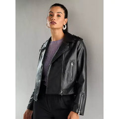 MAX FASHION Plain Zip Through Biker Jacket-Black